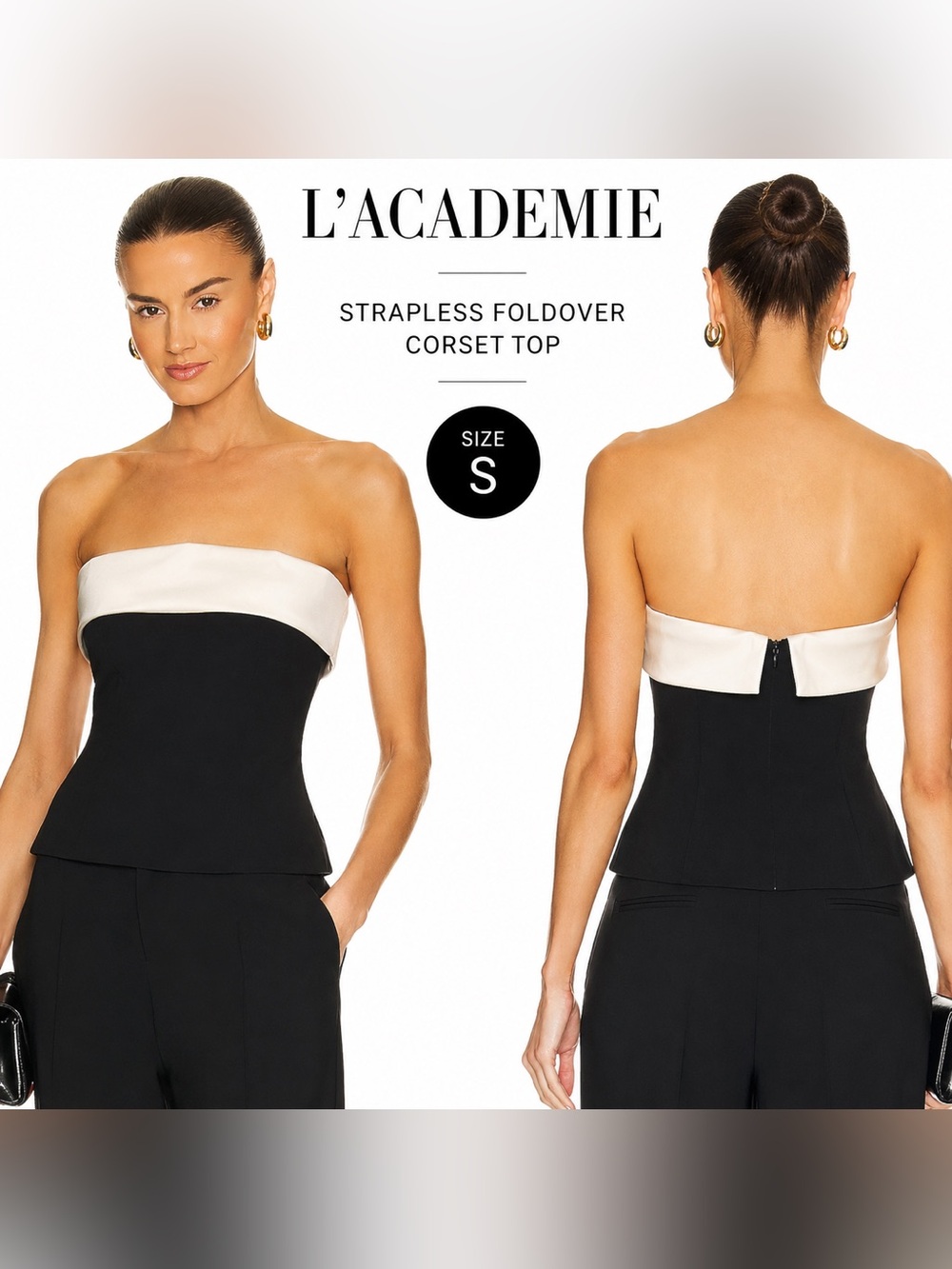 L'Academie Strapless Black Top with White Foldover Neckline